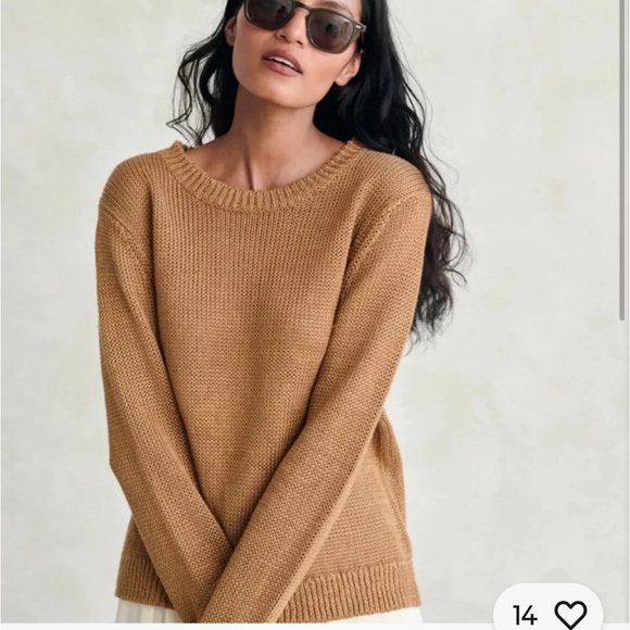 Jenni Kayne 100% Linen Sweater Women's M Crew Neck Camel/Gold - Picture 2 of 11